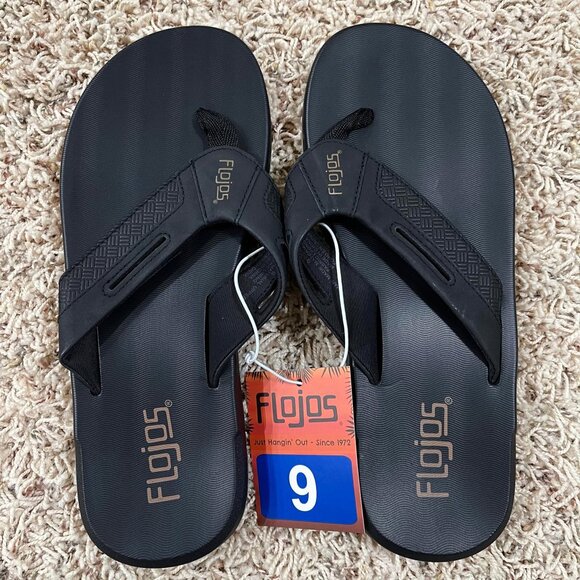 Flojos Men's Flip Flops Sandals Shoes Black, Size 9 (New) - Picture 1 of 9